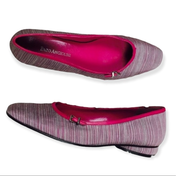 ENZO ANGIOLINI Pink Striped Ballet Flats 7.5 NARROW Low Heel Closed Toe Classic - Picture 1 of 6